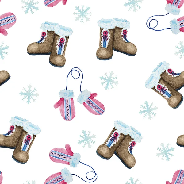 Stivali invernali e guanti acquerello — Foto Stock