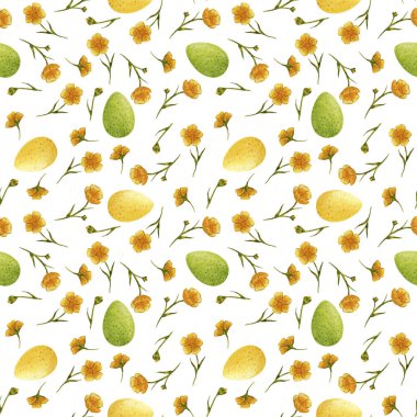 Sarı düğün çiçekleri, kır çiçekleri, pürüzsüz yumurtalar.