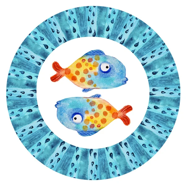 Aquarelle signes du zodiaque du poisson, couleur bleue , — Photo