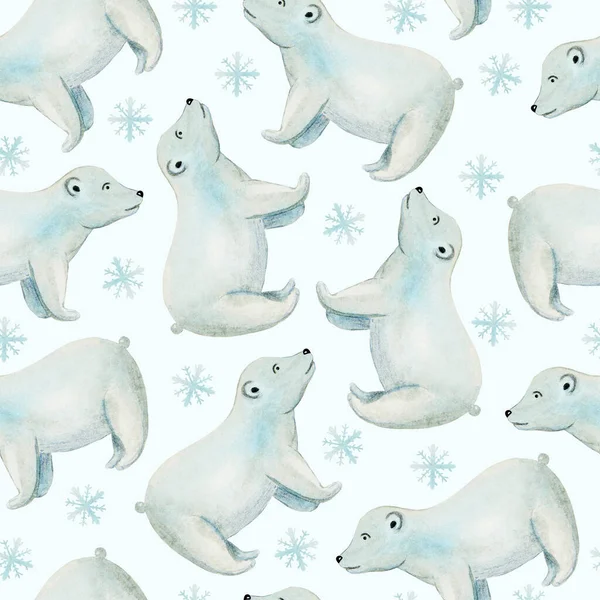 Bezszwowy wzór niedźwiedź polarny akwarela — Zdjęcie stockowe