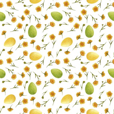 Sarı düğün çiçekleri, kır çiçekleri, pürüzsüz yumurtalar.