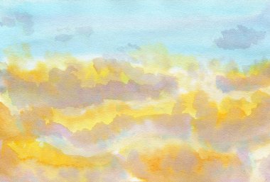  Bulutlu gün batımı gökyüzü. Suluboya arkaplan