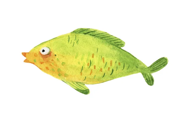 Ljusgrönt akvarium, havsfisk med gult huvud — Stockfoto
