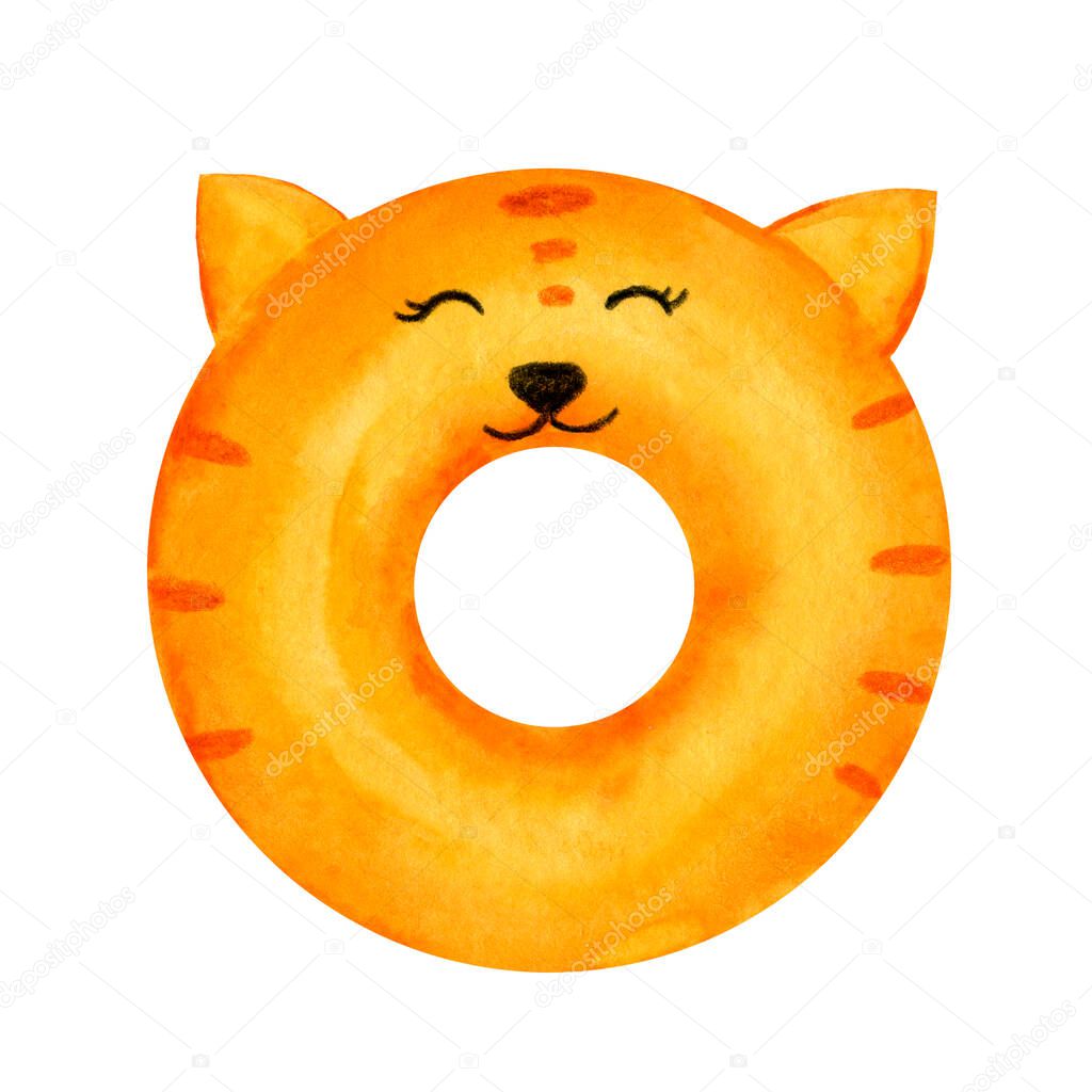 A sweet, orange donut with a cat shaped icing. 