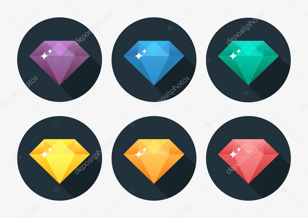 Cartoon vector gem and diamond icon rainbow color isolated on background.