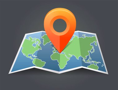 Dünya ve PIN işaretçiyi vektör harita