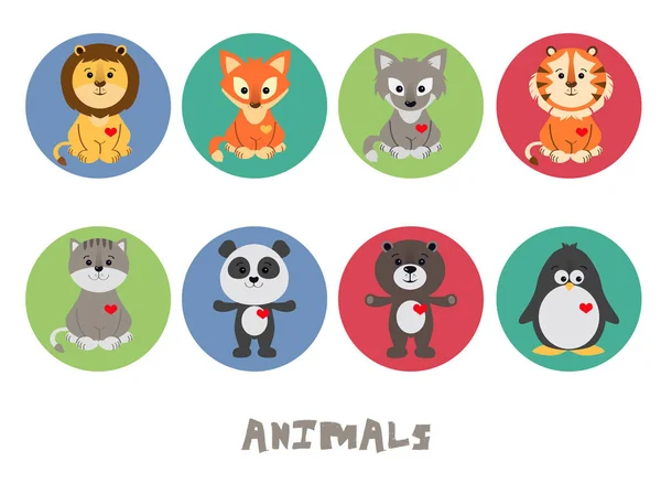 Juego de iconos de ilustración de vectores animales divertidos — Vector de stock