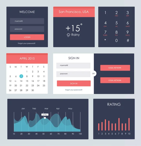 Kit Ui pour site web et application mobile — Image vectorielle