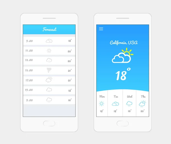 天气应用用户界面概念 — 图库矢量图片