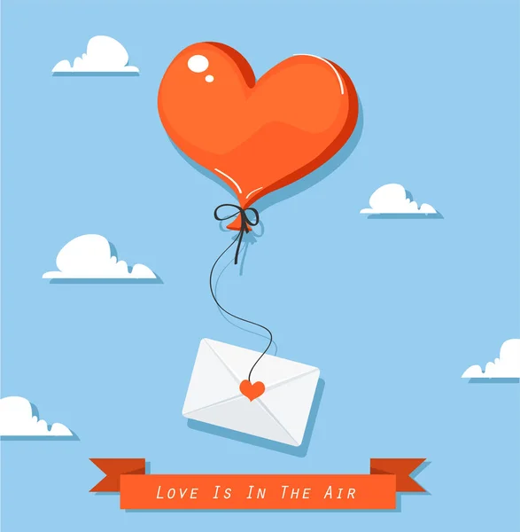 Globo en forma de corazón con icono de correo — Vector de stock