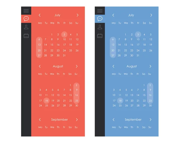 Vector uppsättning kalender Widget Ui — Stock vektor