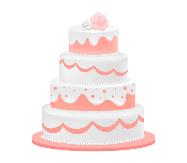 用玫瑰装饰的结婚蛋糕 — 图库矢量图片
