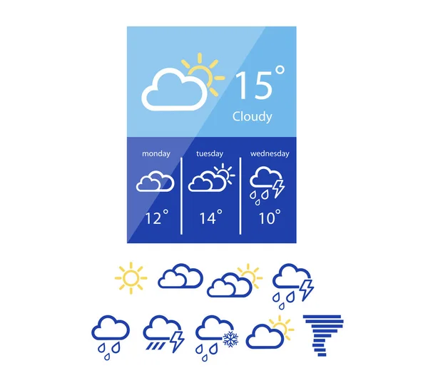 Widget meteorológico en estilo plano — Vector de stock