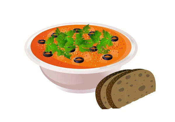 Ceramiczny Talerz zupy z chleba — Wektor stockowy