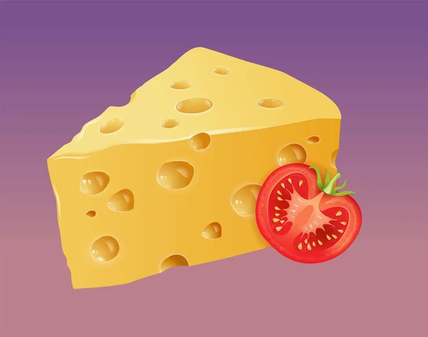 Kus žluté porézní sýr s rajčaty — Stockový vektor
