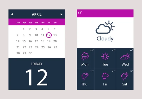 Vector set of Weather and Calendar Widget UI — Stock Vector