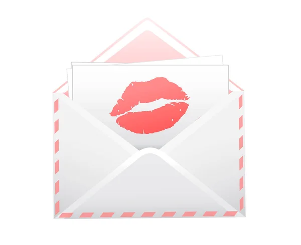 Vector pink letter with the imprint of a red kiss — Stock Vector