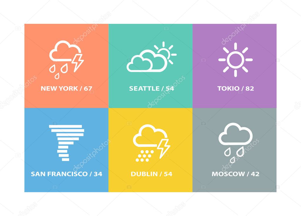 Set of vector weather forecast icons and signs