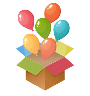 Renkli balonlar hediye kutusu dışarı uçan