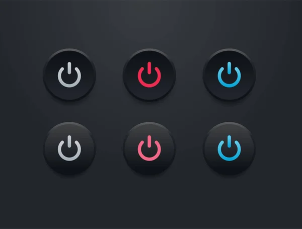 Conjunto de iconos de botón de encendido - diseño plano simple aislado sobre fondo negro — Vector de stock