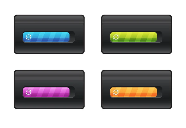 Progress bar and loading different colors on black background vector file. — Stock Vector