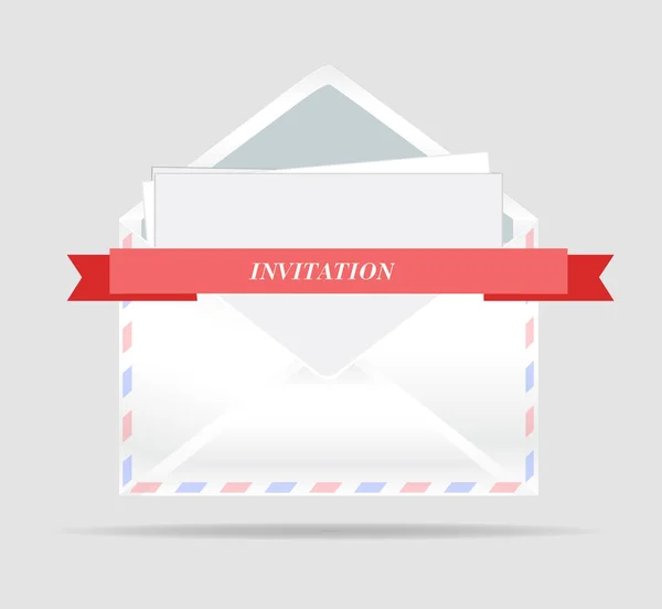 Vector envelope. Opened envelope with invitation card and red ribbon. — Stock Vector