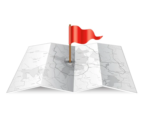 Карта города с красным флагом — стоковый вектор