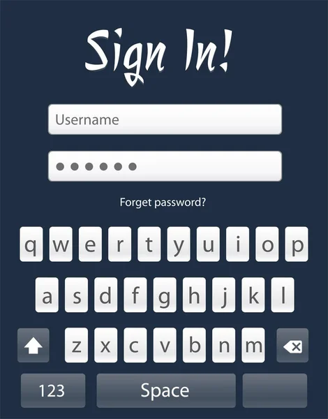 Inloggningsskärmen App Ui med tangentbord. — Stock vektor