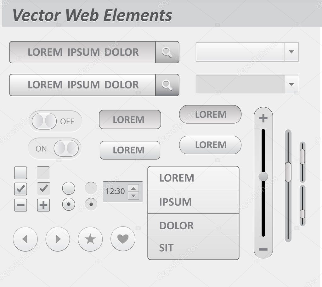 Set of flat white design UI and UX elements