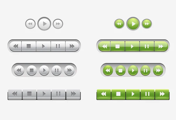 Jeu de boutons de navigation d'interface, boutons multimédias en couleur blanche et verte — Image vectorielle