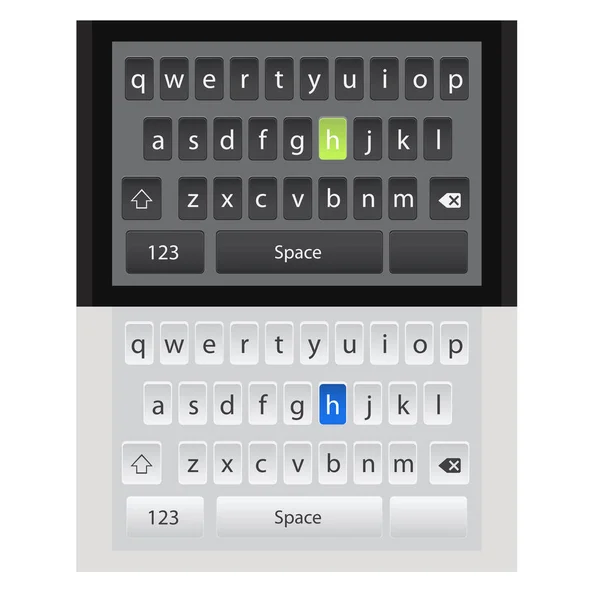 Smartphone QWERTY mobile keyboards mock-ups. Different colors and styles. Ideal for mobile design applications. — Stock Vector