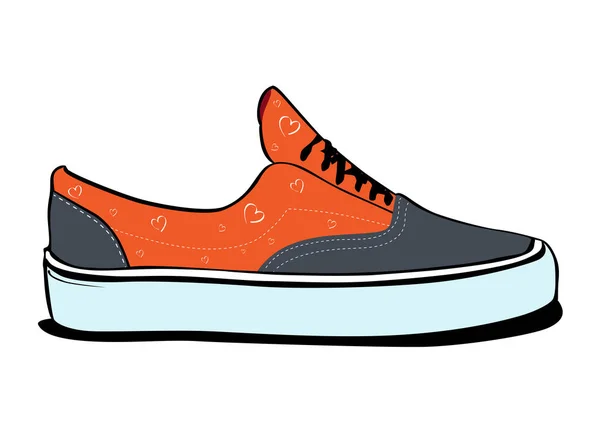 Paire de baskets, une vue latérale en couleur orange — Image vectorielle