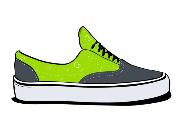 Çift spor ayakkabı, yeşil renkli bir yan görünüm — Stok Vektör