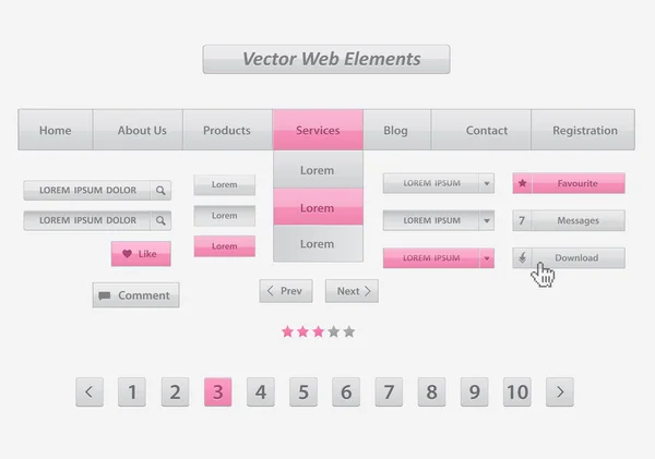 Pack plochý design ui kit vektoru pro webdesign v růžové barvě. — Stockový vektor