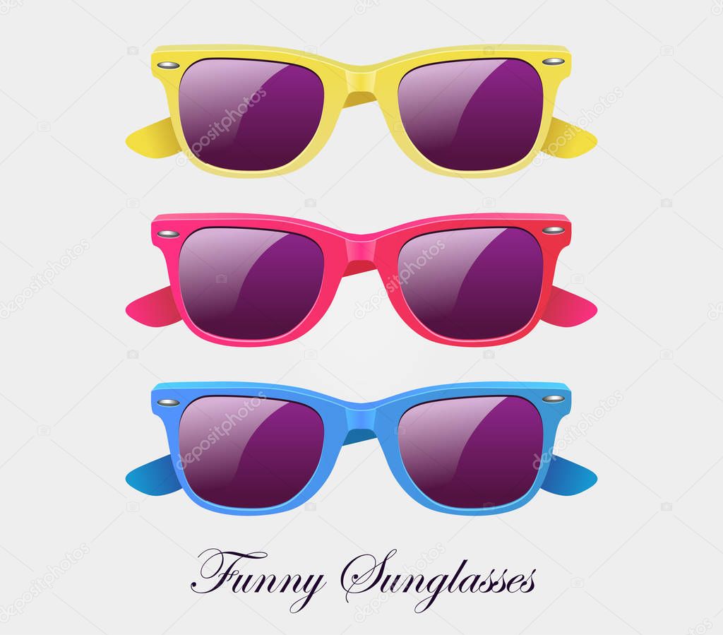 Sunglasses set wayfarer shape multicolored isolated - vector illustration