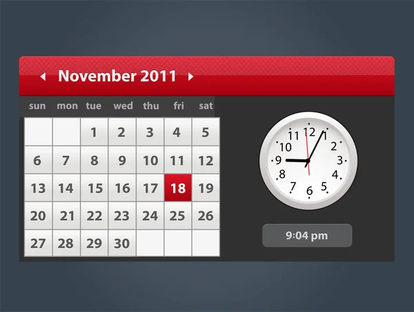 Vector Web y calendario de interfaz de usuario con icono de reloj — Archivo Imágenes Vectoriales