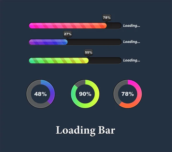 Glowing Colorful Loaders and progress bar set — Stock Vector