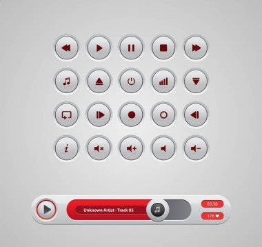 Beyaz yuvarlak media player düğmeleri ve ses çalar