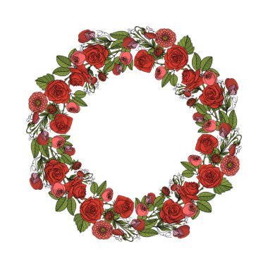 Elle çizilmiş kırsal çelenk. Boho düğün dekoru