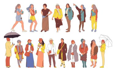 Gündelik kıyafet farklı kişi karakterleri seti.