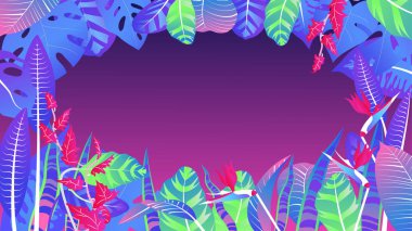 Floral background template with neon gradient tropical leaves. V