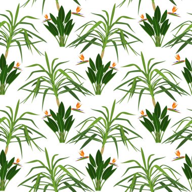 Tropikal yaprakların kusursuz deseni. Vektör illüstrasyonu