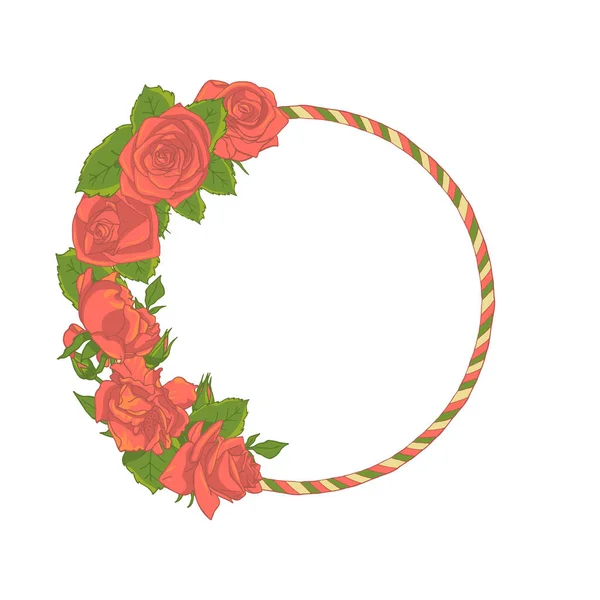 Round line frame with pink rose flower bouquet — Stock vektor