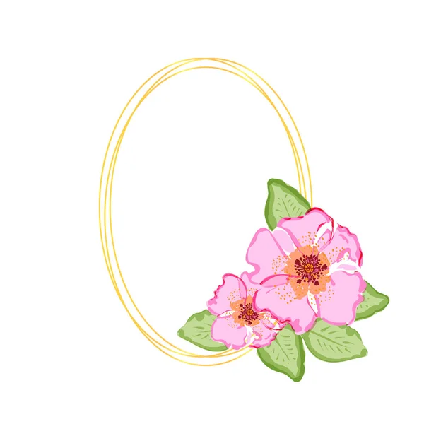 Plantilla de tarjeta de felicitación ovalada decorada con motivo floral, decoración de flores de rosas para perros. Aislado sobre fondo blanco. Ilustración vectorial . — Vector de stock