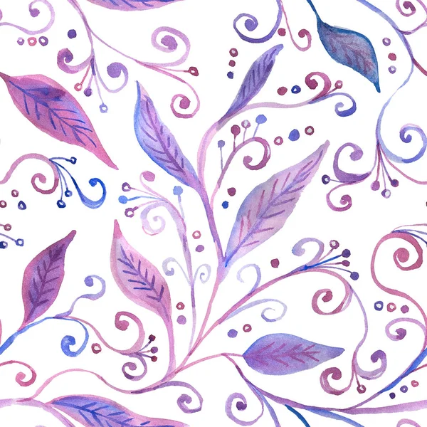 Colorful floral Seamless pattern with hand drawn watercolor abstract foliage on white background. Stock illustration