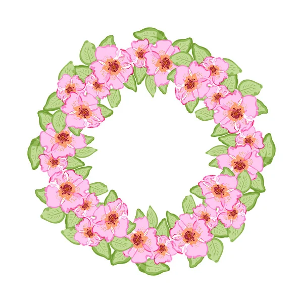 Met de hand getekend kleurrijke hond roos bloemen ronde krans. Bloemen ontwerp element. Geïsoleerd op witte achtergrond — Stockvector