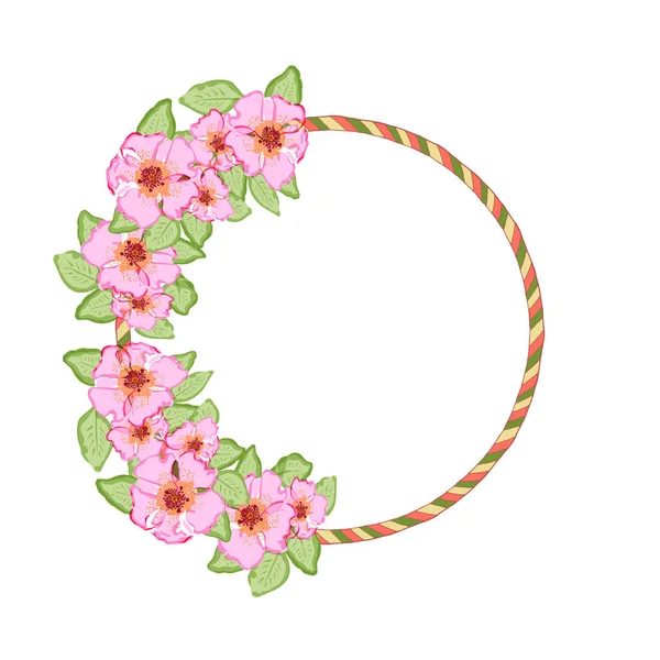 手描きのカラフルな犬の花の円形の花輪バラ 花のデザイン要素 白い背景に隔離されている ベクターイラスト — ストックベクタ