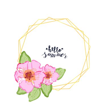 El çizimi renkli köpek çiçekleri çokgen dairesel çelenkler. Çiçek tasarım elementi. Beyaz arka planda izole edilmiş. Vektör illüstrasyonu.