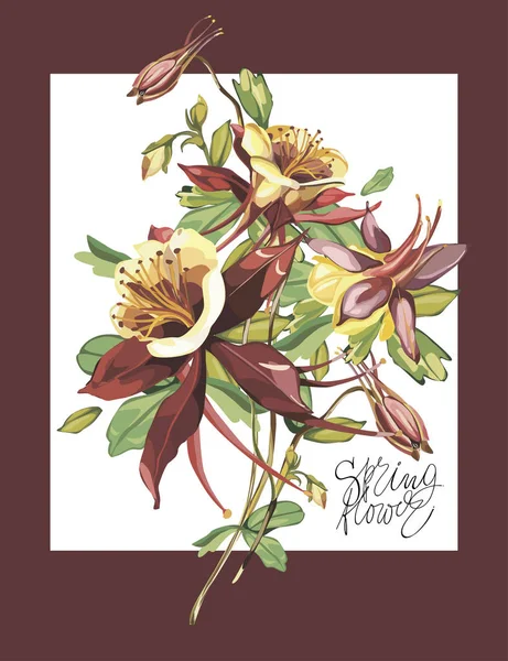 Cartão vintage com flores da primavera. Elegância Belo cartão de saudação com flores vermelhas. Lettering - É tempo de primavera. EPS 10 — Vetor de Stock