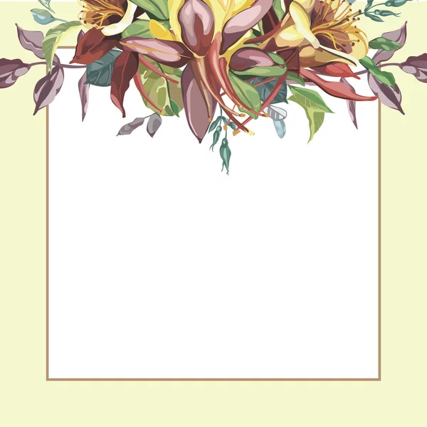 Blommig ram med röda blommor på ljus bakgrund. Gratulationskort eller mall för bröllop dagdesign — Stock vektor